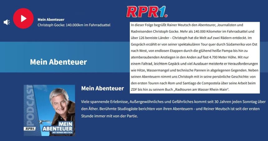 RPR1 - Mein Abenteuer mit Reiner Meutsch - Studiogast Christoph Gocke - Chris on the Bike